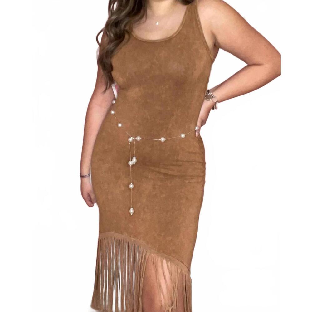NEW T-PARTY camilla fringe dress in brown